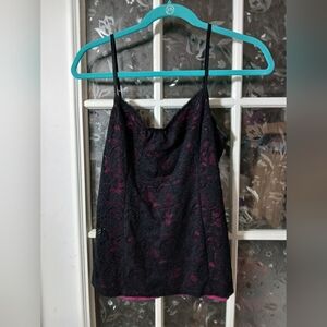 Express Camisole Pink with Black Lace Overlay Size Small Y2K Stretch Goth Core